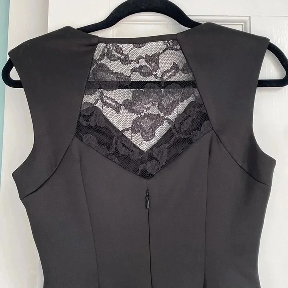 Dress Barn Bodice Lace Back Straight Midi Black Satin Like Dress Size 4 - Picture 10 of 16